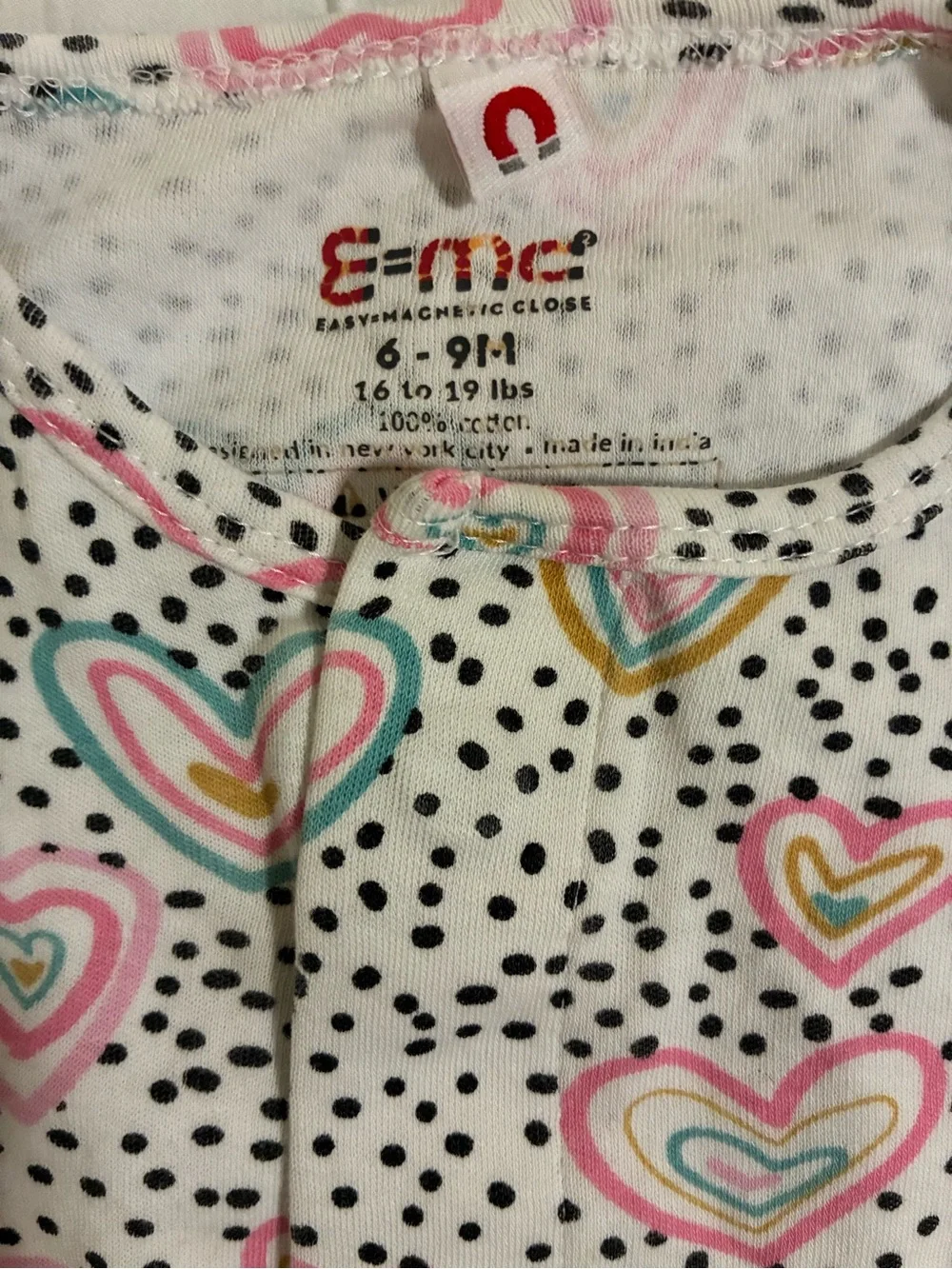 Magnetic Me Hearts Footie Sleeper 6-9 months 100% Cotton